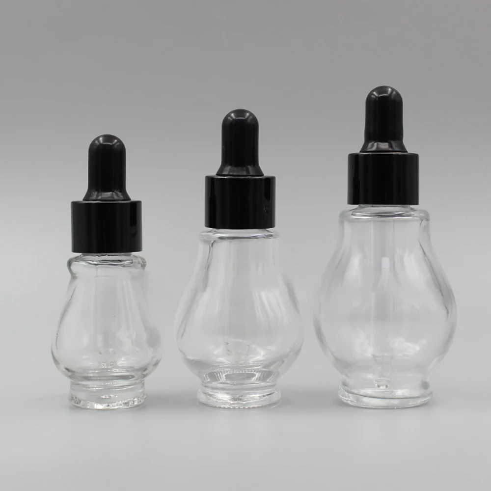 

Oil Bottle Cosmetics Clear Glass 20ml Container with Black Cover