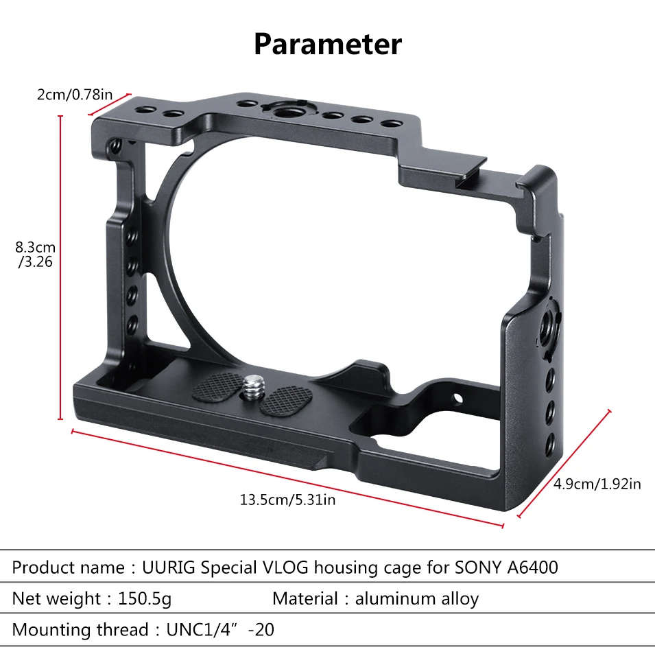 UURig специальная камера клетка для sony A6400 Vlog корпус клетка удобная ручка Видео установка с холодным башмаком крепление 1/4 ''3/8''