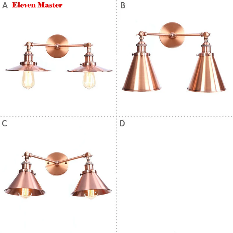 

Red bronze American Village Wall Lamp E27 Bulb with lampshade led wall lamp Iron Industrial Bedroom wall light MWL0028