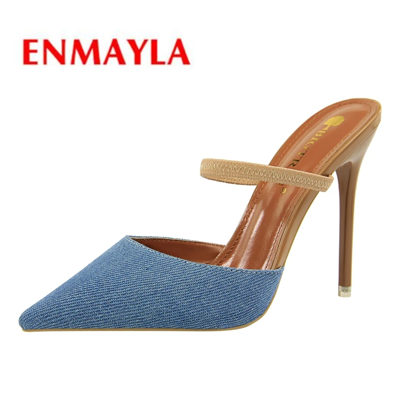 

ENMAYLA Denim Pointed Toe Casual Slip-On Zapatos De Mujer De Moda 2019 De Vestir Women High Heel Pumps Size 34-40 LY1158