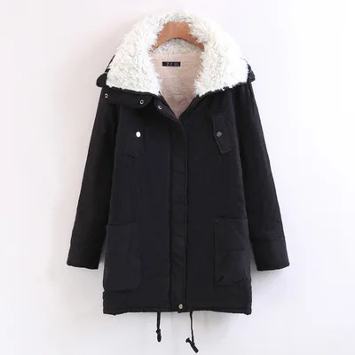 

Korean 2018 New Style Winter Women's Coat Mid-Long Long-Sleeved Thicken Jacket Hooded Solid Color Parkas