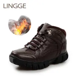 LINGGE бренд зимний стиль мужские ботинки держать предупредить Мужская обувь хорошее качество ботильоны ботинки из натуральной кожи зимние