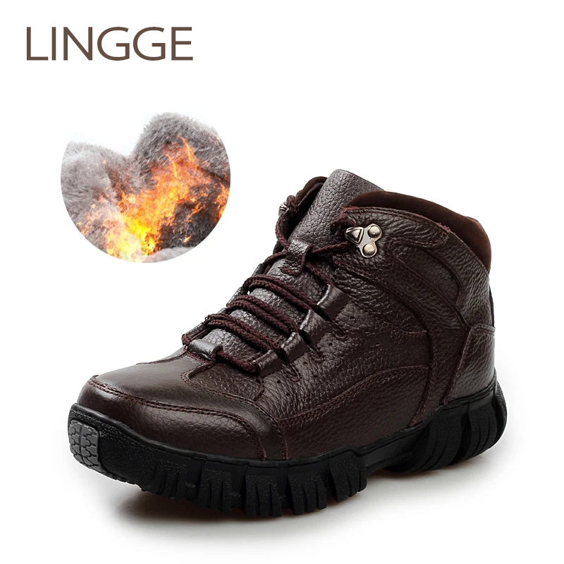 

LINGGE Brand Winter Style Men'S Boots Keep Warn Men'S Shoes Good Quality Ankle Boots Genuine Leather Boots For Winter Plush 856