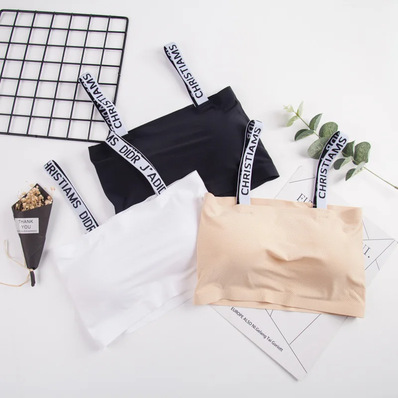 

Letter one-piece venting wrapped chest sports bra bottoming without traces of chest strap chest pad underwear women