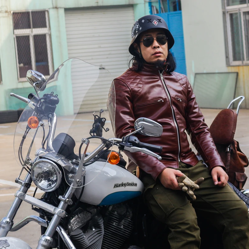 

Free Shipping,Engraved classic horseskin jacket.J100 slim horse hide coat.100% hard motor biker genuine leather jackets