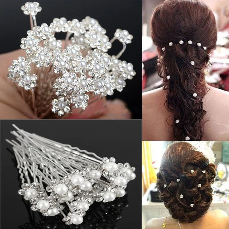 

2styles Bride Bridesmaid Hair Accessories Simulated Pearl Hair Pins Clip Luxury Crystal Rhinestone Wedding Hairpins Sticks