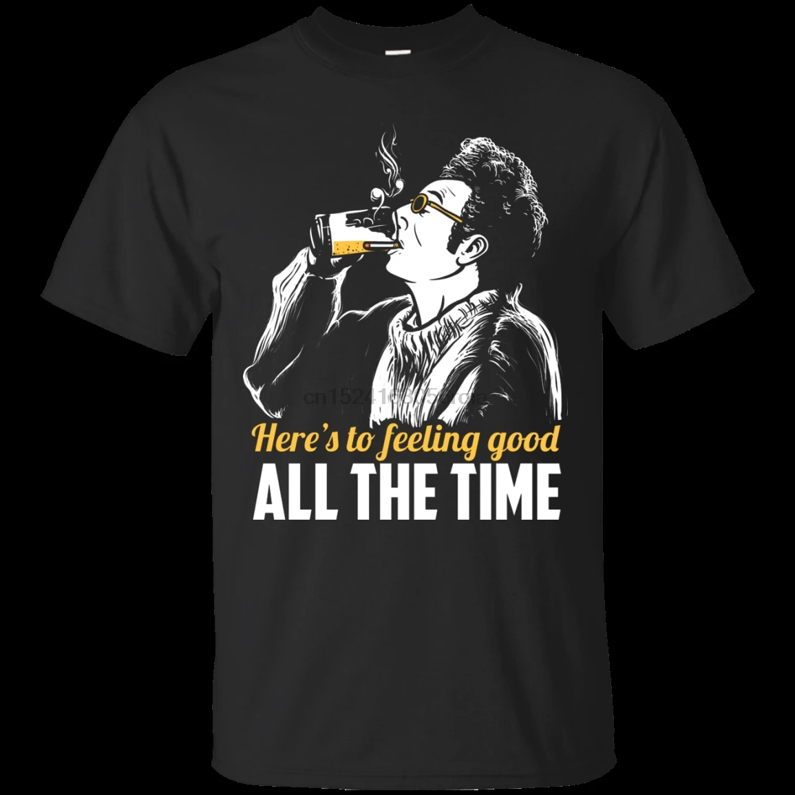 

Heres To Feeling Good All The Time Seinfeld Kramer Mens Black T-Shirt