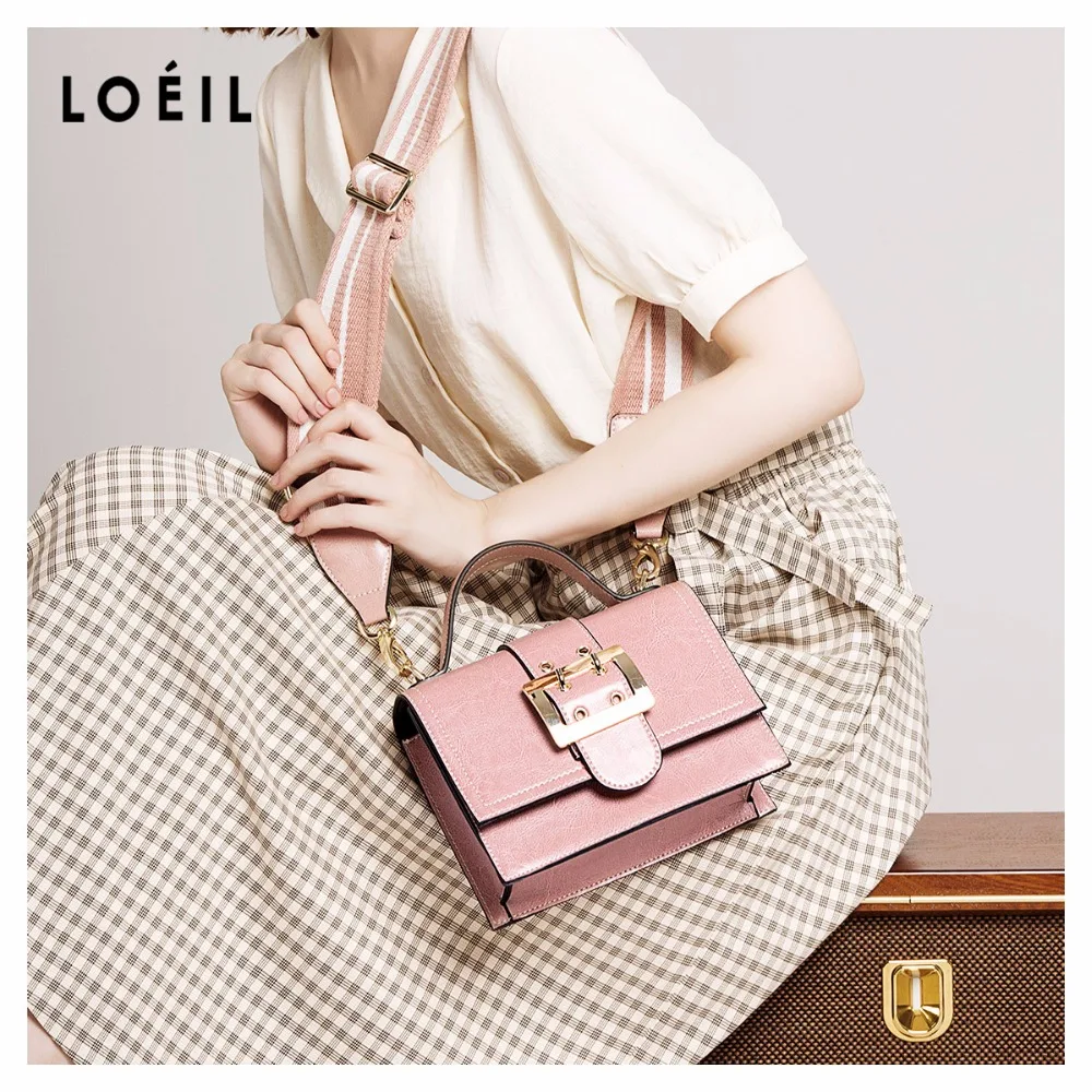 

LOEIL Summer new women's bag leather handbag simple fashion diagonal small square bag leather handbag