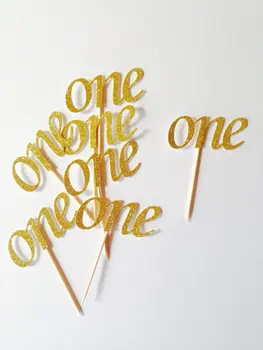 

Gold glitter one number Cupcake Toppers personalized number baby bridal shower birthdayocearn wedding cake topper decor