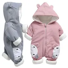 Новые детские ромперы комбинезоны; зимняя одежда для маленьких мальчиков Одежда для девочек утепленные натуральный хлопок верхняя одежда, пальто, куртка детская зимняя одежда