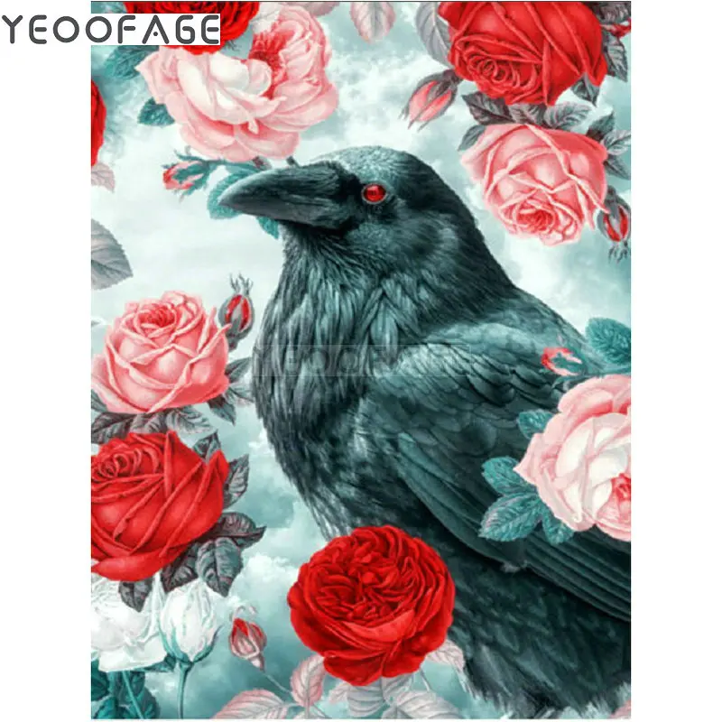 

DIY diamond embroidery pattern 5D diamond cross stitch painting rhinestone Crafts decorative full diamond painting Crow and rose