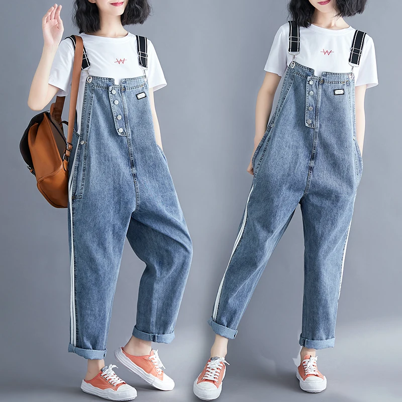 

#4012 Women Off The Shoulder Casual Denim Jumpsuits Spring Autumn Overalls Solid Straps Sleeveless Bandage Jumpsuit Harem Pants