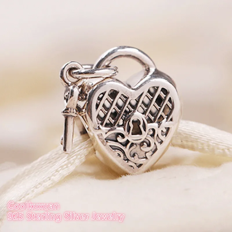 

100% 925 Sterling Silver Love You Lock Charm heart Beads Fit Original Brand Charms Bracelet DIY jewelry Making 2018 Autumn
