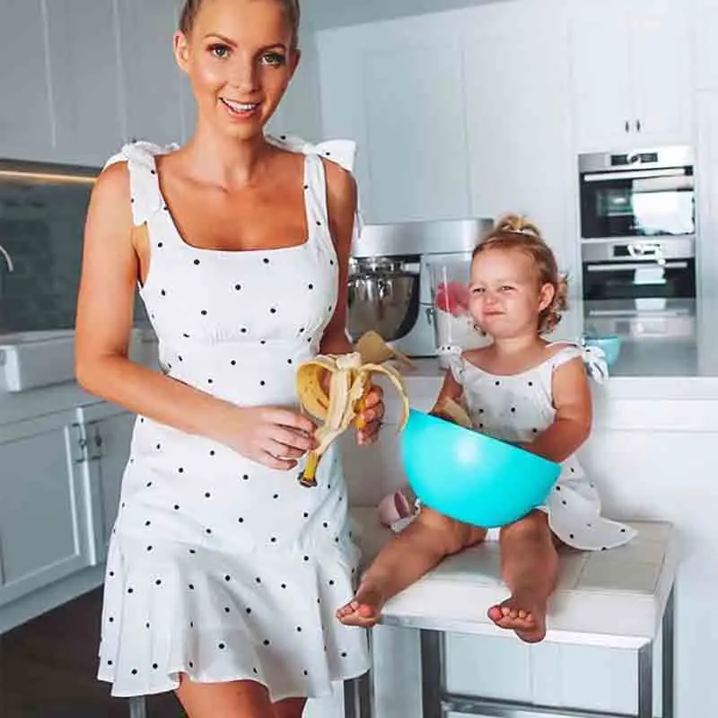 

2019 Summer Family Matching Mother And Daughter Strappy Polka Dot Ruffled Dress Sundress