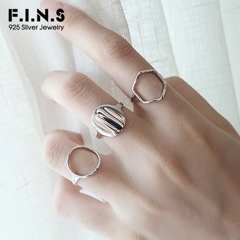 

F.I.N.S 925 Sterling Silver Geometric Round Hexagon Finger Ring Silver 925 for Decoration Wedding Rings Minimalism Fine Jewelry