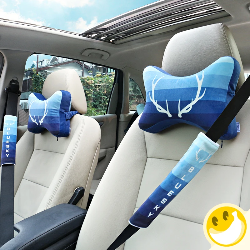 2 pcs Cute Cartoon Car Headrest Neck Auto Neck Protection Rest For