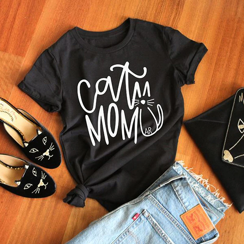 

Cat Mom Black T-Shirt Casual Summer Short Sleeve Graphic Tumblr Tee Top Women Funny T shirt Cat Lover Custom Gift Tshirt