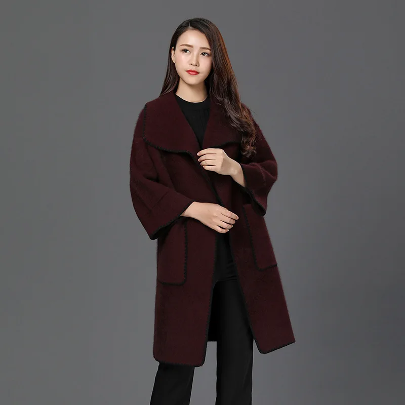 Danjeaner/Брендовое дизайнерское зимнее пальто, женское теплое шерстяное пальто с хлопковой подкладкой, длинное женское кашемировое пальто, европейская модная куртка, верхняя одежда - Цвет: Бургундия