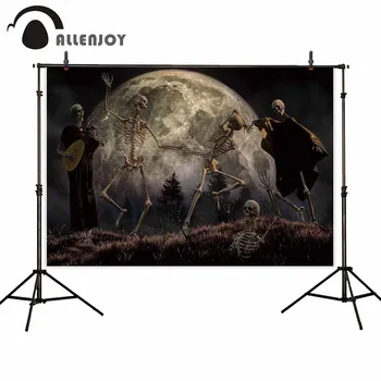 

Allenjoy backdrop for photographic studio night horrible moon zombie bone party dry meadow pine background Halloween photocall
