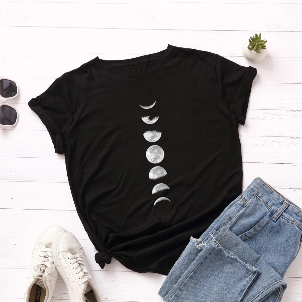 

Moon Planet Print Summer T Shirt Women 2019 Shirts O Neck Short Sleeve Cotton T-Shirt Tops Casual Plus Size S-5XL Tshirt