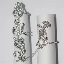 Meetcute Hot-Selling Occident Mulheres Chic Alloy + Strass Cristal Brilhante Anel Floral Partido Celebridade Ligação Completa 2 Dedo anéis