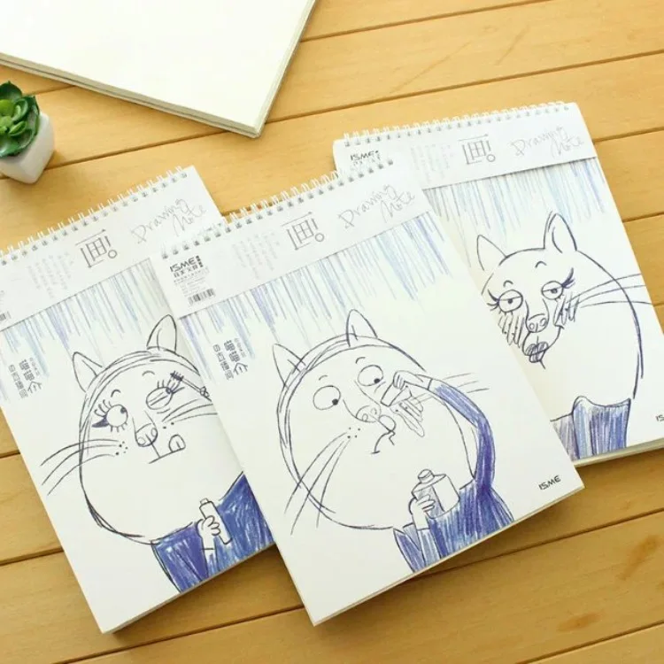 Lovely Cute Cartoon Cat Penciling Hand painted 16K A4 Sketch Book