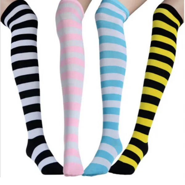 

Sexy Women Girl Thigh High Striped Over the Knee Cotton Stockings