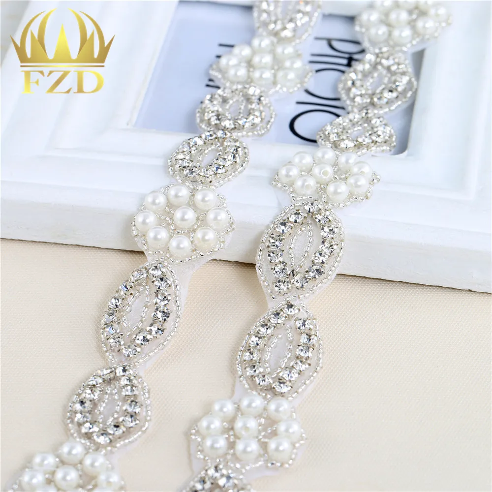 1 Yard Rhinestones Sewn On garment Trim Crystals Appliques For Wedding Sash Belts Clear Glass Strass Pearl Hot Fix | Дом и сад