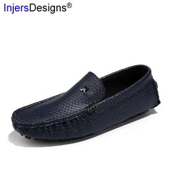 

Fashion Snake Skin Embossed Loafers Men Genuine Leather Driving Shoes Soft Moccasins Breathable Casual Boat Shoes Men Size 38-44