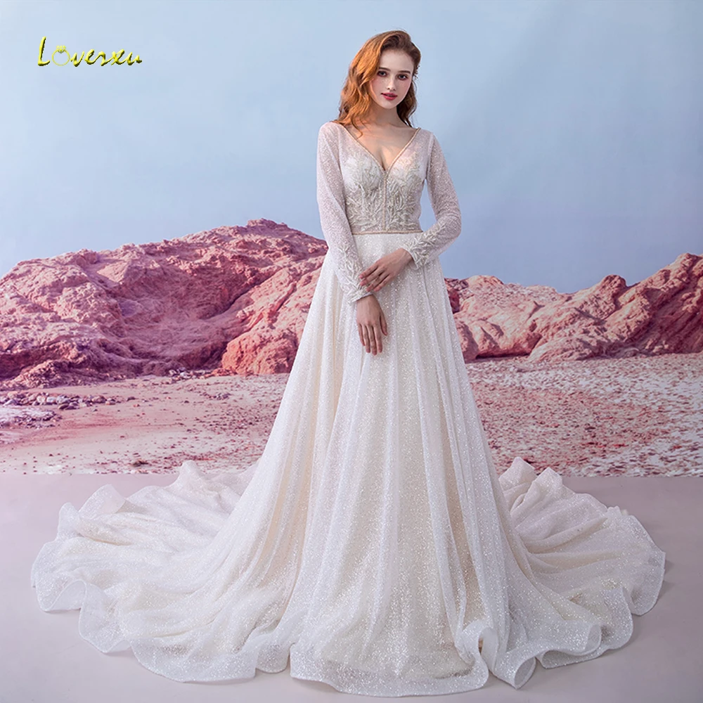 Свадебное платье с длинным рукавом Loverxu Vestido De Noiva кружевное открытой спиной