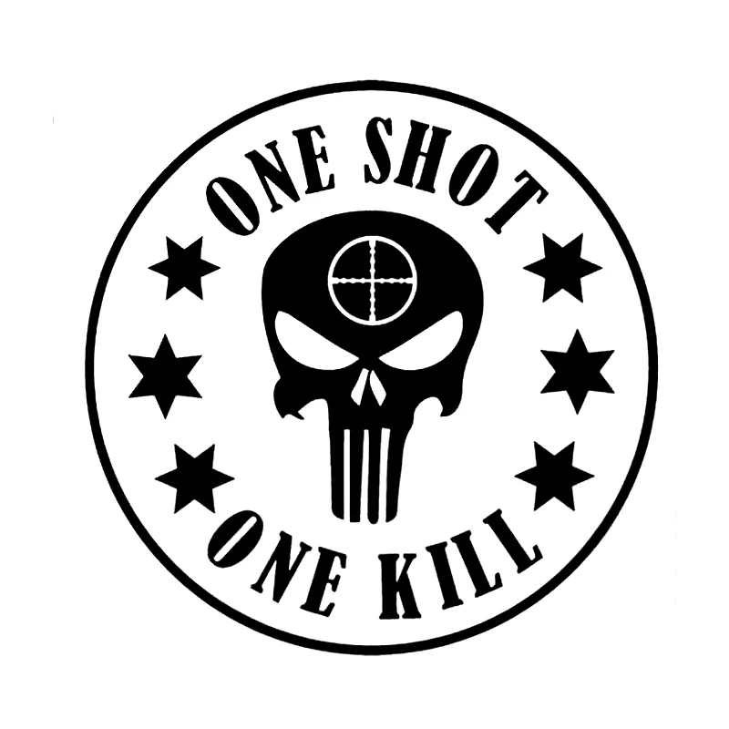 

14*14cm Fashion ONE SHOT ONE KILL Punisher Vinyl Skull Blood Car Stickers Window Decals Black /White for Audi A3 A4 A5 A6 Q3 Q5