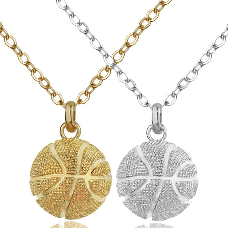 New Basketball Pendant Necklace Gold Stainless Steel Chain Necklace