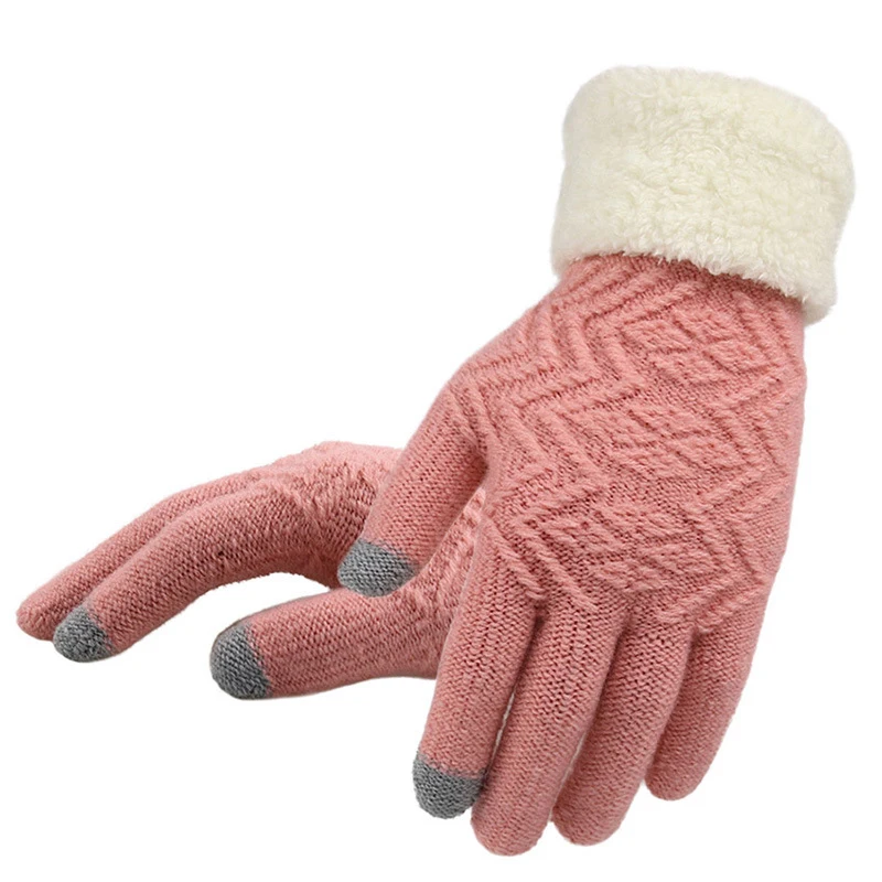 Women Keep Warm Velvet Gloves Autumn Winter Knitted Touchscreen Gloves