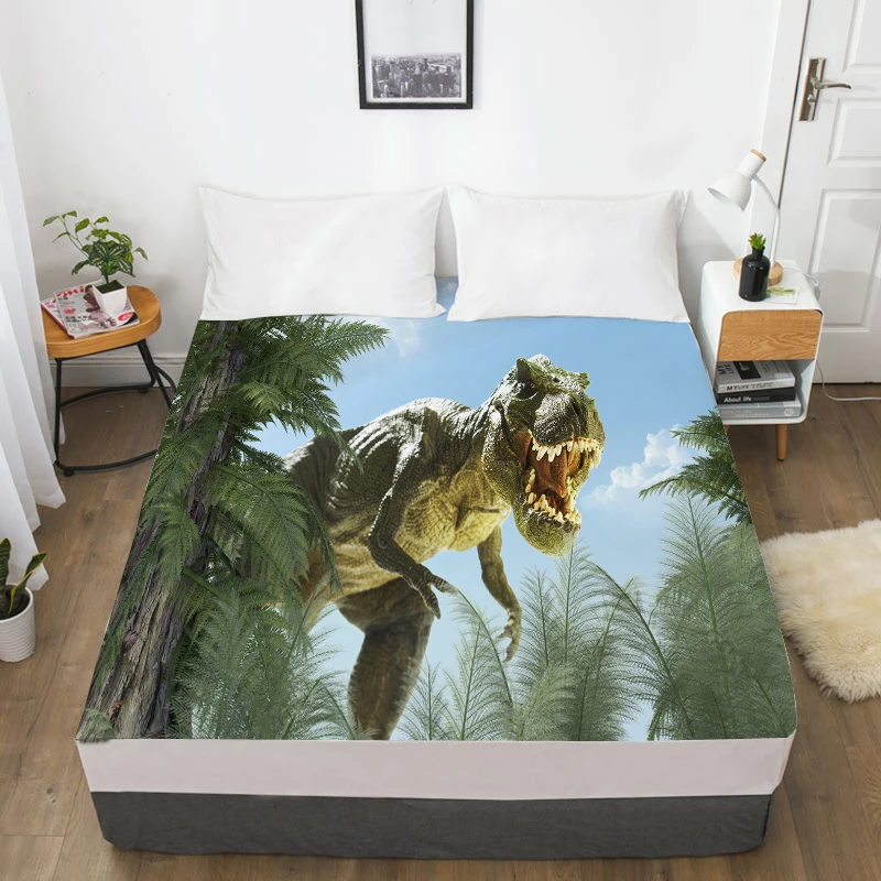 

3D HD Digital Custom Bed Sheet With Elastic,Cartoon Fitted Sheet Twin/Full for Kids Baby Child,shooting dinosaur Mattress Cover