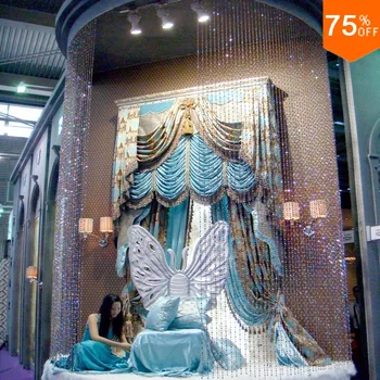 

sheer curtains Max High villa Luxury curtains for living room turquoise high window blue string curtain 3D curtains for bedroom