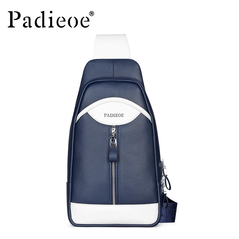 

Padieoe Men Chest Waist Pack Crossbody Bag Genuine Leather Brand Handbag New Fashion Shoulder Bags Casual Designer Messenger Bag