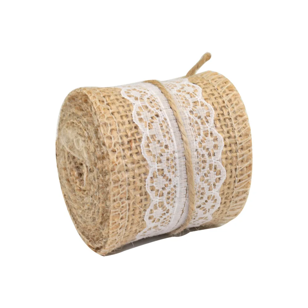 

Multicolor 1 Meter 100% Natural Jute Burlap Hessian Ribbon +Lace Trims Tape Rustic Favor Wrapping For Wedding Decorations