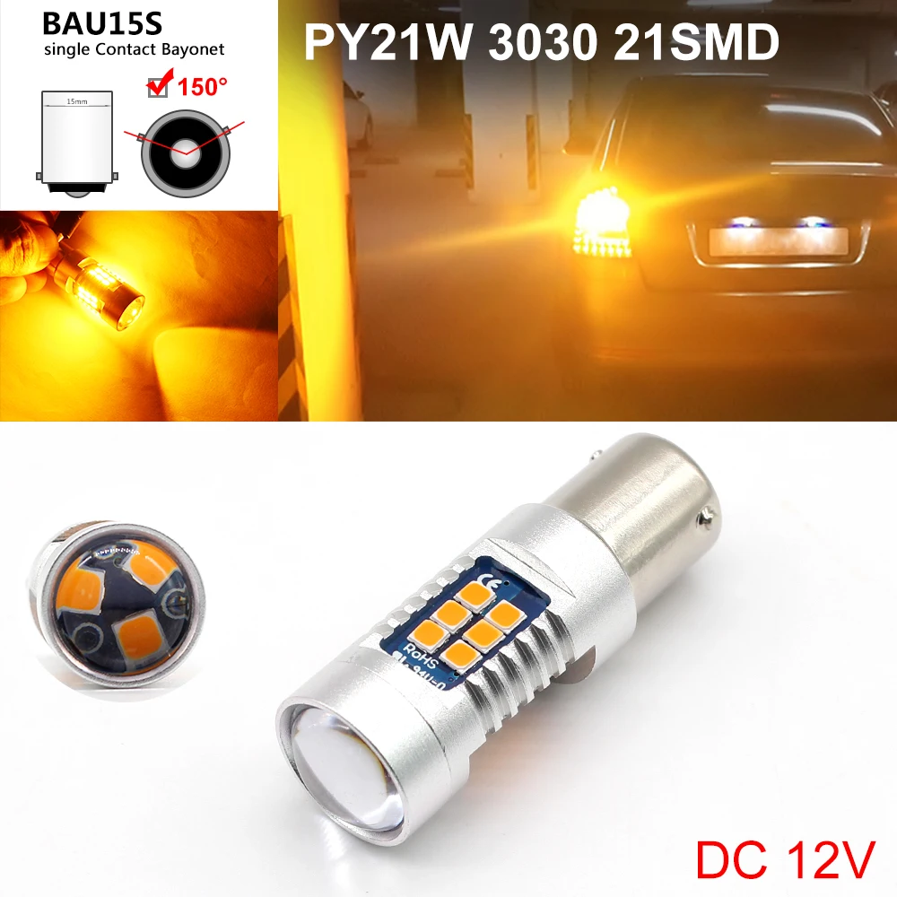 BOODLIED 12V 1156 BAU15S PY21W 3030 21 SMD LED Bulb Car Signal Lamp For