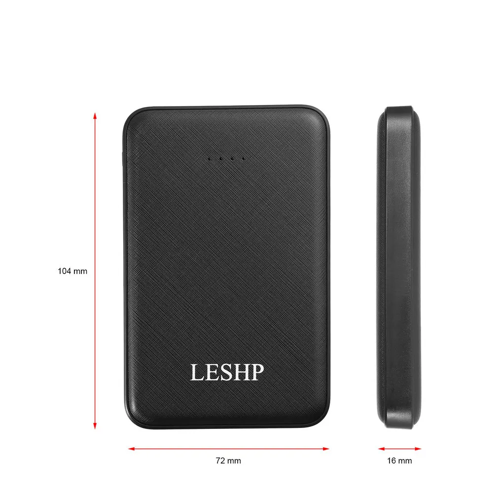 LESHP Black Super-high 10000mAh Capacity 5V 2A 2 Port Lightweight Portable Easy to Carry Compact Fast-charging Power Bank