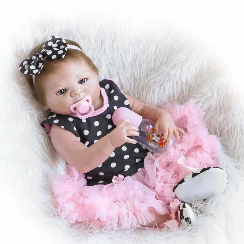 23Inch Silicone Reborn Baby Doll Girls Full Vinyl Reborn Babies Realistic Girl Dolls Reborn Pacifier Bath Toys Boencas