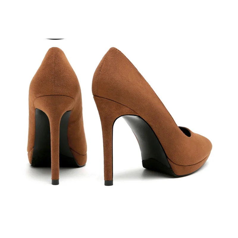 Туфли-лодочки на высоком каблуке 11 см коричневая водонепроницаемая обувь на платформе из флока женские вечерние туфли-лодочки женская свадебная обувь K-231