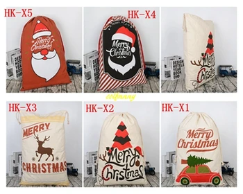 

100pcs/lot FAST Shipping 2018 Creative Santa Claus Drawstring Canvas Santa Sack Christmas Gift Bag Pouch 5 styles