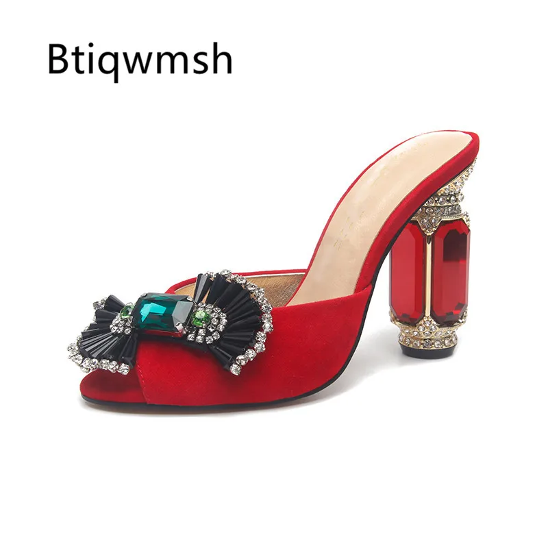

2019 Rhinestone Sandals Women Crystal Butterfly Knot Decor Diamond High Heels Women Slippers Satin Sexy Party Shoes