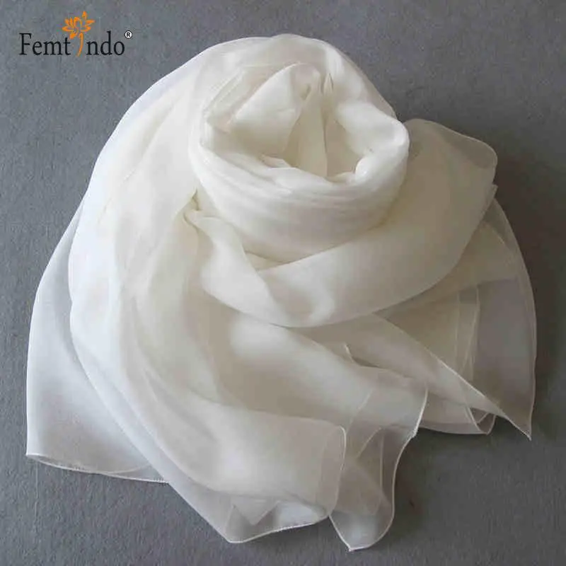 Femtindo модный красивый однотонный чистый белый шифоновый шарф бесконечность женские и детские Шарфы Мягкий Гладкий шелковый шарф-светильник