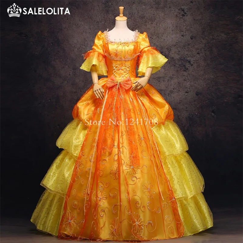 High-grade Gold Print 17th 18th Century Marie Antoinette Dress European Royal Court Party Gowns Victorian Gown For Women | Женская