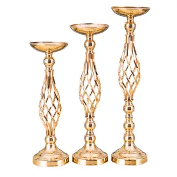 

New Gold Flower Vases Candle Holder Rack Stand Wedding Decoration Road Lead Table Centerpiece Pillar Party Event Candlestick