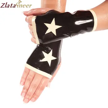 

Unisex Rubber Latex Gloves Star Pattern Fingerless Latex Glove Patchwork Colour Rubber Wrist Warmer Customize Service LA040