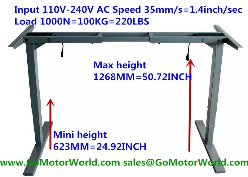 Electric height adjustable desk mini height 623mm max height 1268mm