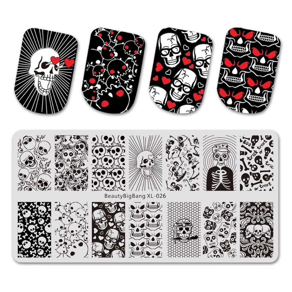 

1PCS BeautyBigBang XL 026 Spoof Skull Nail Plates Stamp Stencil For Stamping 3D Mold Geometry Print