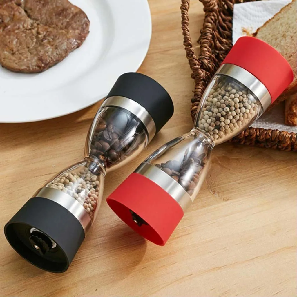 Pepper Shaker Dual Salt Pepper Mill Hourglass Shape Spice Grinder
